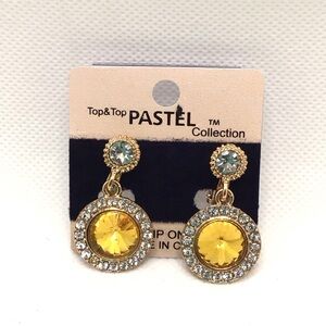 Pastel Collection Crystal & Gold Rhinestone Dangle Drop Clip-On Earrings